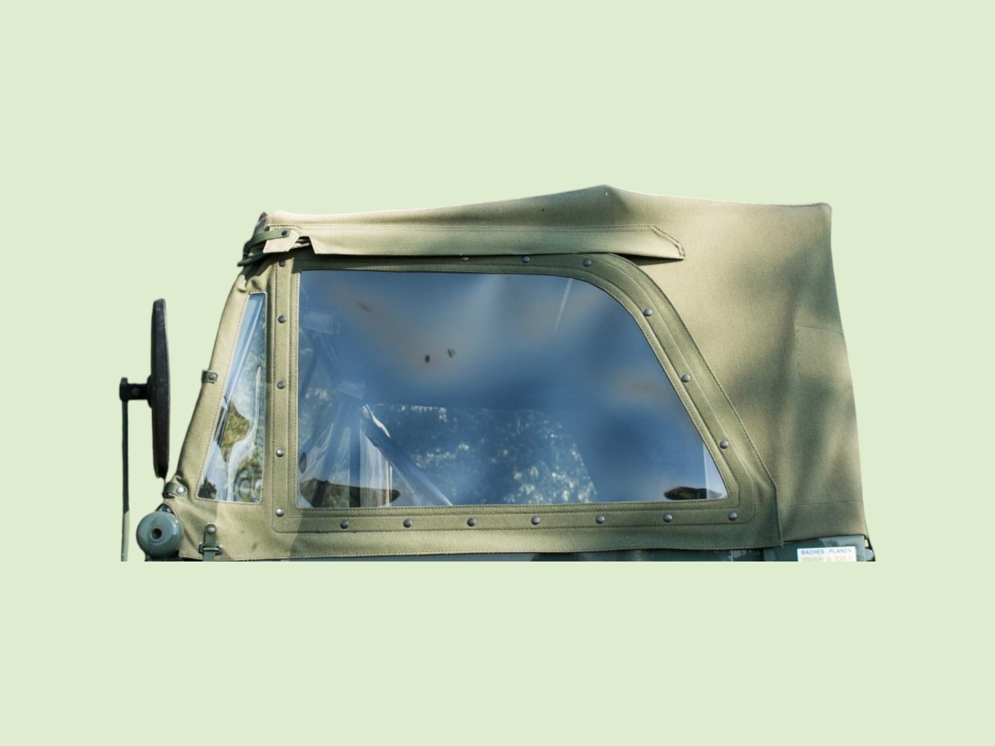 Cabriodak, achterwand en steekvensters voor Unimog 2010, 401 en 411 tot chassisnummer 029654 groen - Cabrio dak 5 - 10602U