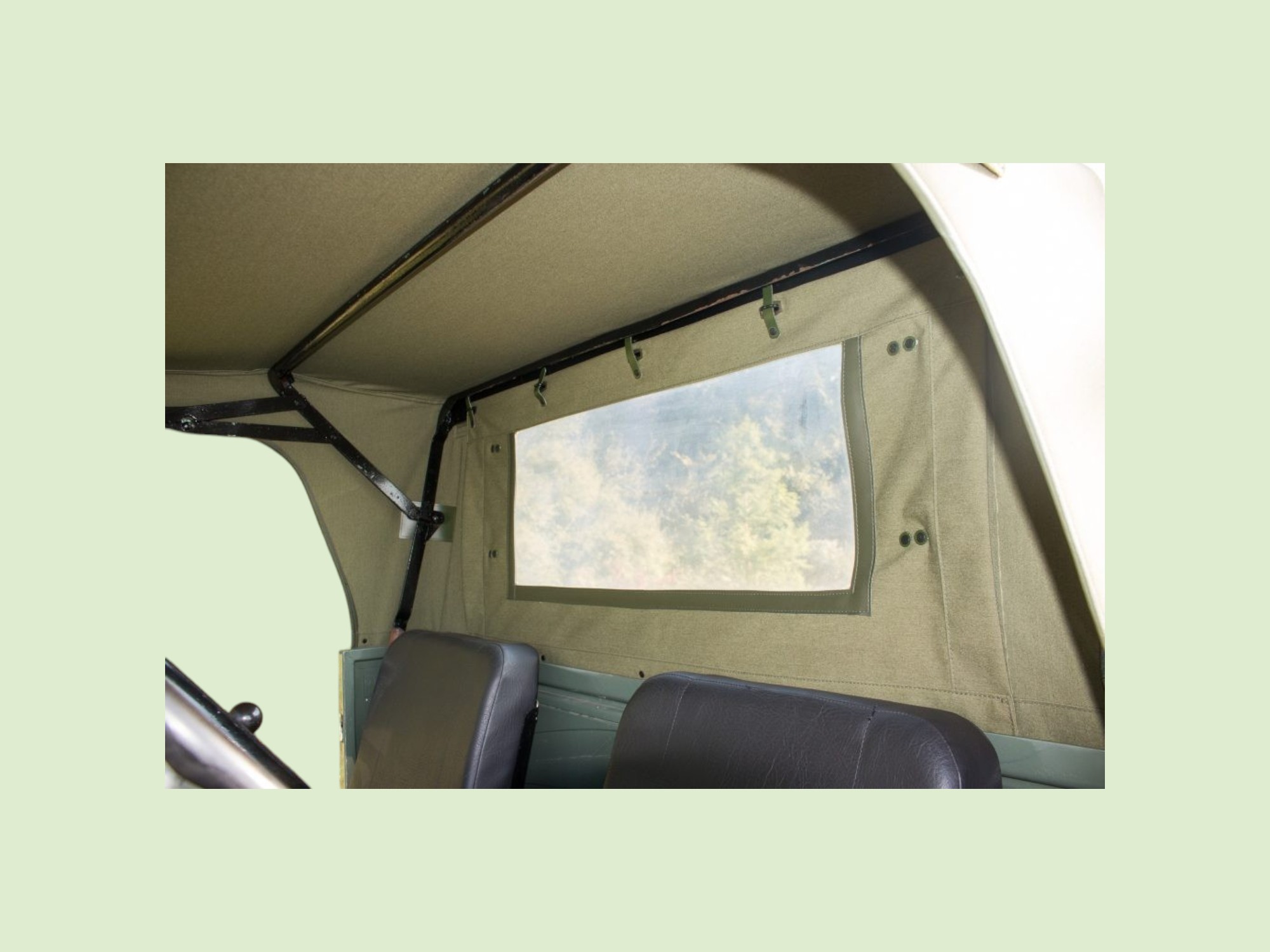 Cabriodak, achterwand en steekvensters voor Unimog 2010, 401 en 411 tot chassisnummer 029654 groen - Cabrio dak 7 - 10602U