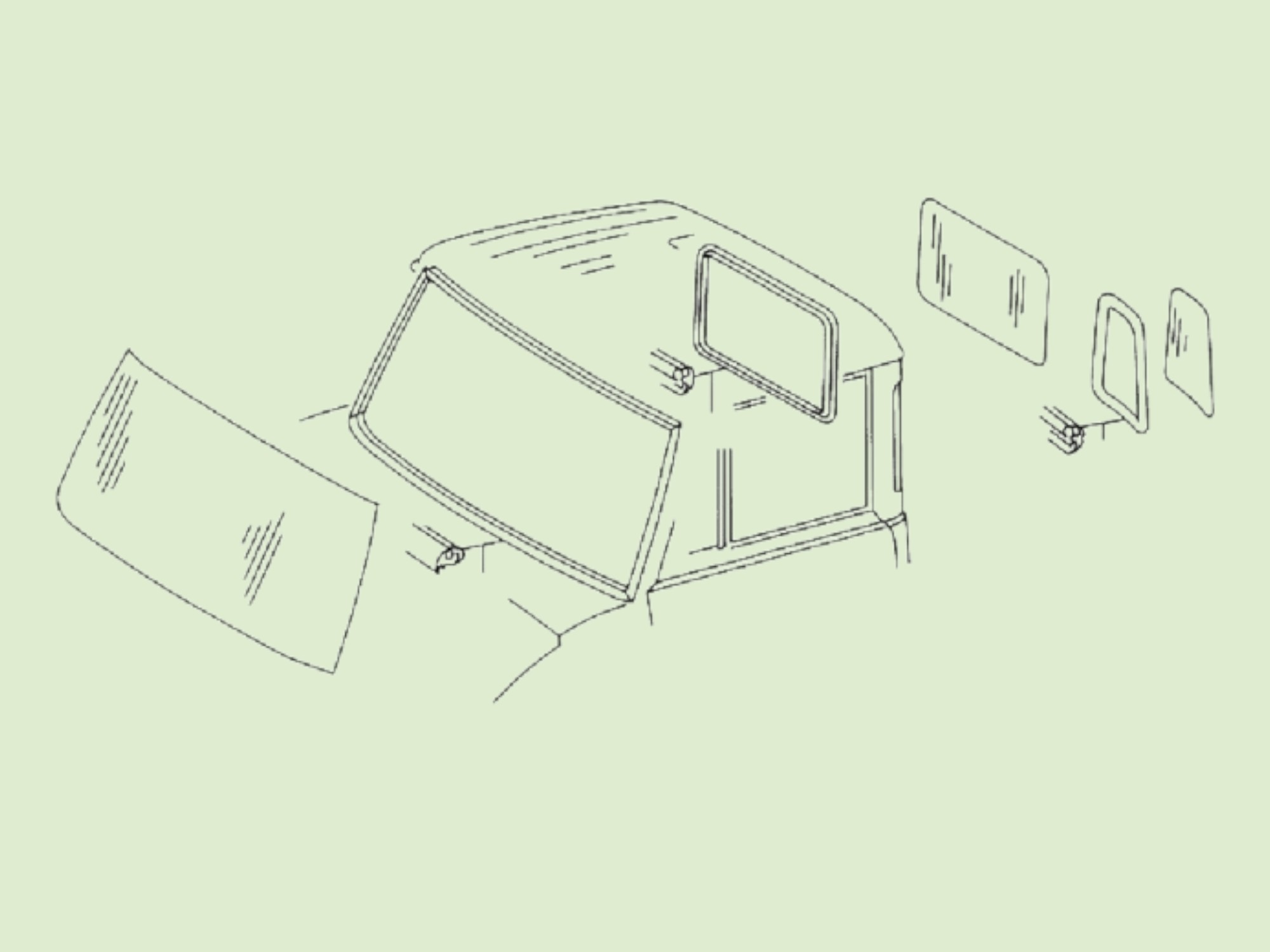 Voorruit Unimog 403, 406, 416, 421 gesloten cabine - Voorruit110614u photoroom - 10614U